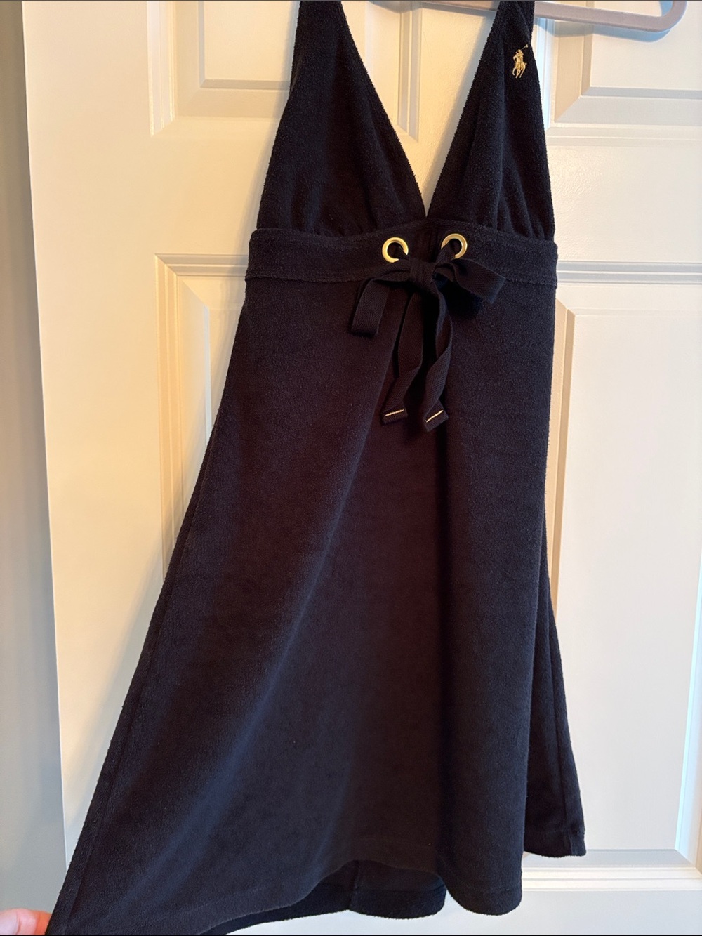 Vintage Ralph Lauren Terry Halter Coverup Black with Gold Accents Women’s Medium